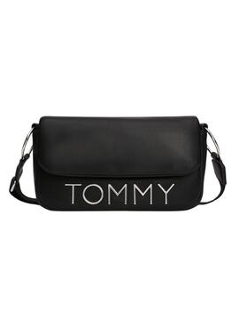 Bolso Tommy Hilfiger Bold Elongated Flap negro para mujer