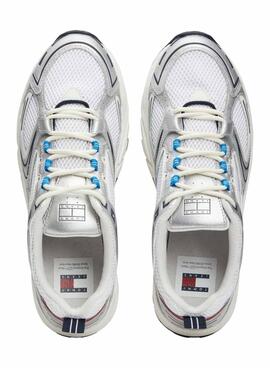 Zapatillas Tommy Jeans Archive retro plateado y blanco para hombre