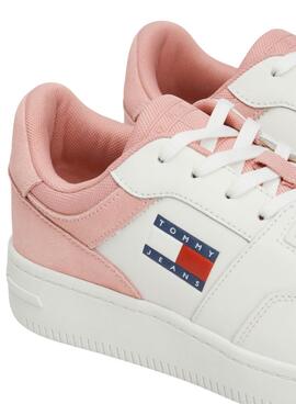 Zapatillas Tommy Jeans Basket retro rosa y blanco para mujer