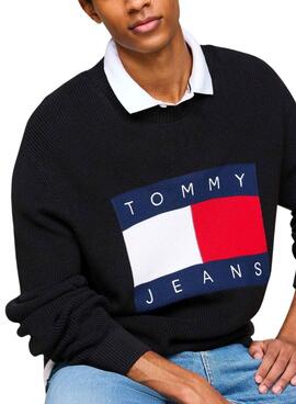 Jersey Tommy Jeans logotipo intarsia negro para hombre