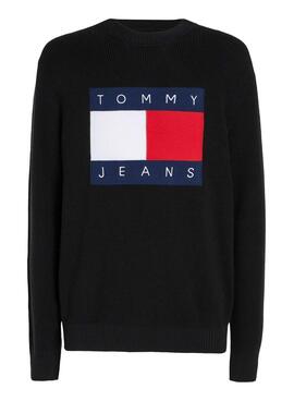 Jersey Tommy Jeans logotipo intarsia negro para hombre