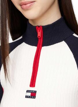 Vestido Tommy Jeans Colorblock punto blanco para mujer