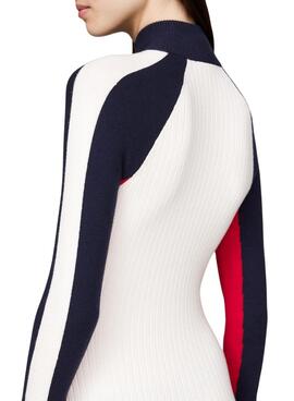 Vestido Tommy Jeans Colorblock punto blanco para mujer