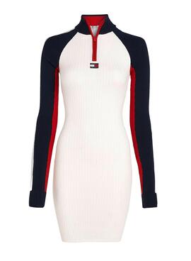 Vestido Tommy Jeans Colorblock punto blanco para mujer