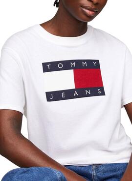 Camiseta Tommy Jeans Flag blanco para mujer