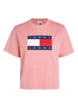 Camiseta Tommy Jeans Flag rosa para mujer