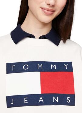 Sudadera Tommy Jeans Crew Flag blanco para mujer