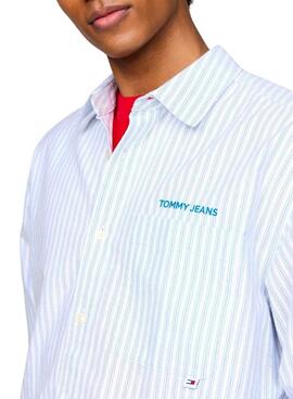 Camisa Tommy Jeans Stripe Classics azul rayas para hombre