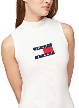 Vestido Tommy Jeans Center Flag blanco para mujer