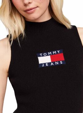 Vestido Tommy Jeans Center Flag negro para mujer