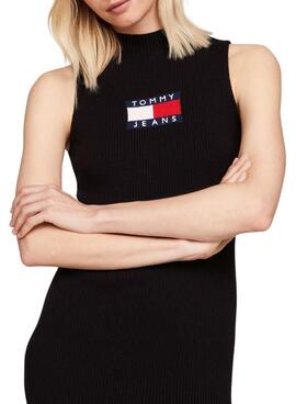 Vestido Tommy Jeans Center Flag negro para mujer