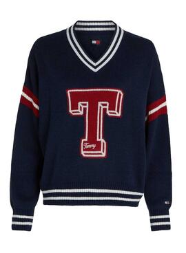 Jersey Tommy Jeans Letterman azul marino para mujer