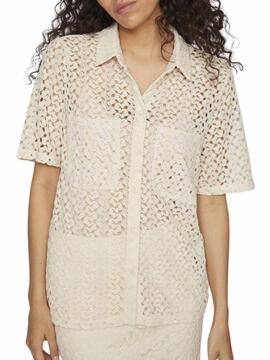 Camisa crochet Vila Vilaura beige para mujer