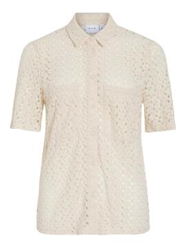 Camisa crochet Vila Vilaura beige para mujer