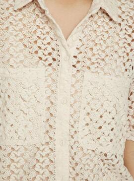 Camisa crochet Vila Vilaura beige para mujer