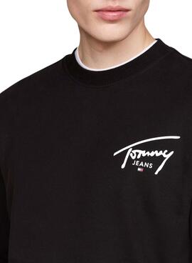 Sudadera Tommy Jeans Logo Signature Crew negro para hombre