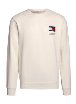 Sudadera Tommy Jeans Flag Crew beige para hombre