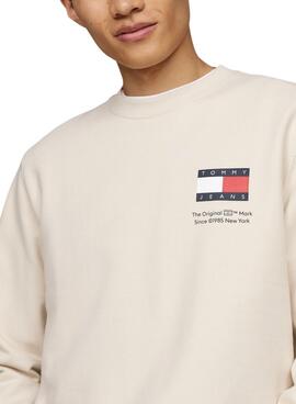 Sudadera Tommy Jeans Flag Crew beige para hombre