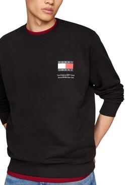 Sudadera Tommy Jeans Flag Crew negro para hombre