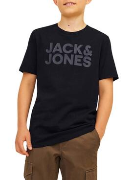 Camiseta Jack and Jones Corp logo negro para niño