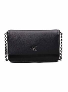 Bolso Calvin Klein Jeans Minimal Monogram Flap negro para mujer