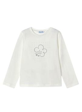 Camiseta Mayoral básica flor beige para niña