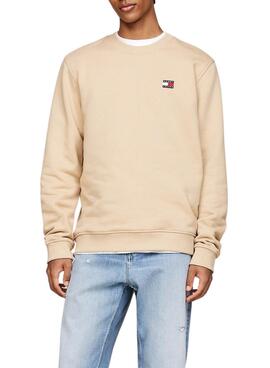 Sudadera Tommy Jeans Badge Crew beige para hombre 