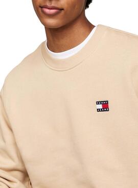 Sudadera Tommy Jeans Badge Crew beige para hombre 