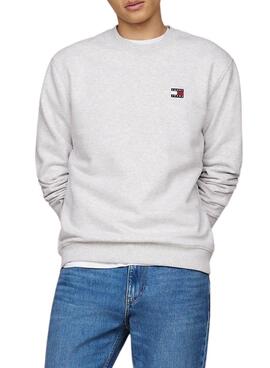 Sudadera Tommy Jeans Badge Crew gris para hombre