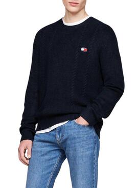 Jersey Tommy Jeans Cable Knit marino para hombre