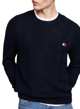 Jersey Tommy Jeans Cable Knit marino para hombre