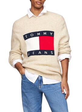 Jersey Tommy Jeans Melange Flag beige para hombre