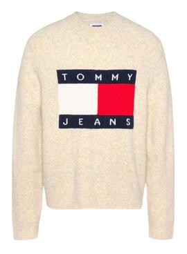 Jersey Tommy Jeans Melange Flag beige para hombre