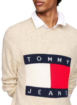 Jersey Tommy Jeans Melange Flag beige para hombre