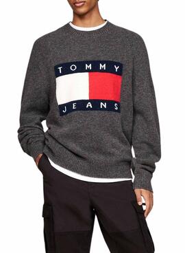 Jersey Tommy Jeans Melange Flag gris oscuro para hombre