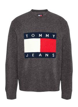 Jersey Tommy Jeans Melange Flag gris oscuro para hombre