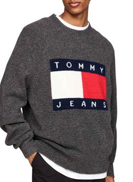 Jersey Tommy Jeans Melange Flag gris oscuro para hombre