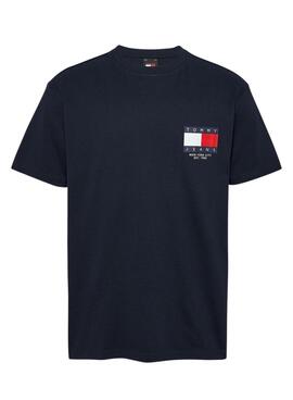 Camiseta Tommy Jeans Logo Flag azul marino para hombre