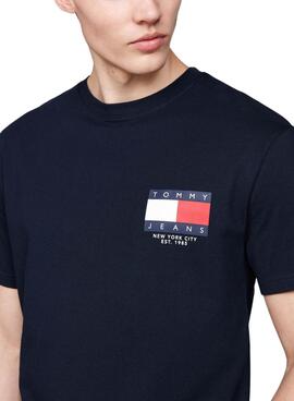 Camiseta Tommy Jeans Logo Flag azul marino para hombre