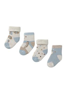 Set 4 calcetines Mayoral estampados azul para bebé