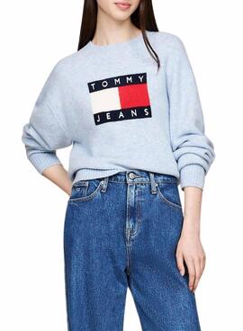 Jersey Tommy Jeans Flag lana melange azul para mujer