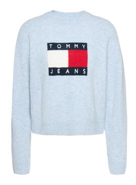 Jersey Tommy Jeans Flag lana melange azul para mujer