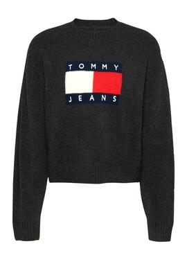 Jersey Tommy Jeans Flag lana melange gris para mujer