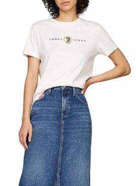 Camiseta Tommy Jeans Crest Linear blanco para mujer