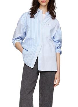 Camisa Tommy Jeans Oversize de rayas azul para mujer