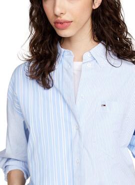 Camisa Tommy Jeans Oversize de rayas azul para mujer