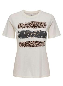 Camiseta Only Lola leopardo corazones blanco para mujer