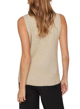 Chaleco Vila Viril Knit camel para Mujer