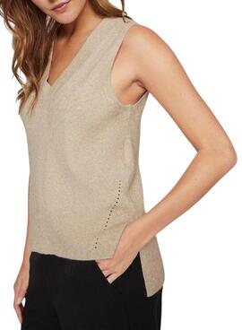 Chaleco Vila Viril Knit camel para Mujer