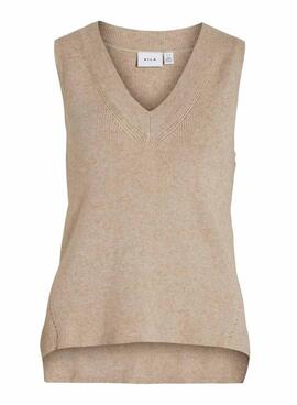 Chaleco Vila Viril Knit camel para Mujer